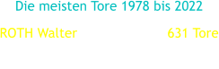 Die meisten Tore 1978 bis 2022  ROTH Walter                     631 Tore KOWATSCH Gerwin             465 Tore LANG Markus                     346 Tore